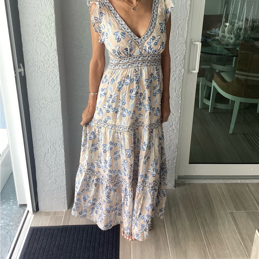 INTERMIX Blue and Cream Floral Maxi Dress